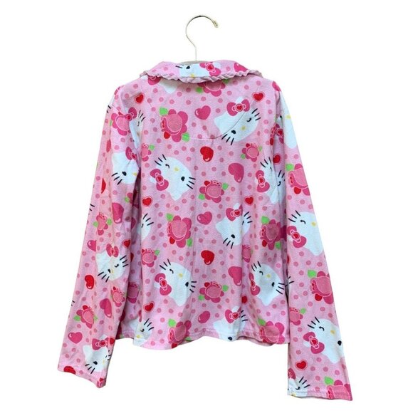 Hello Kitty Pink Flannel Shirt Girls Size 10/12 Cat Anime Hearts Print - Picture 2 of 6